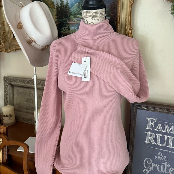 Liz Claiborne Women's Ribbed Zephyr Pink Turtleneck Sweater NWT 80.00 - Picture 4 of 8